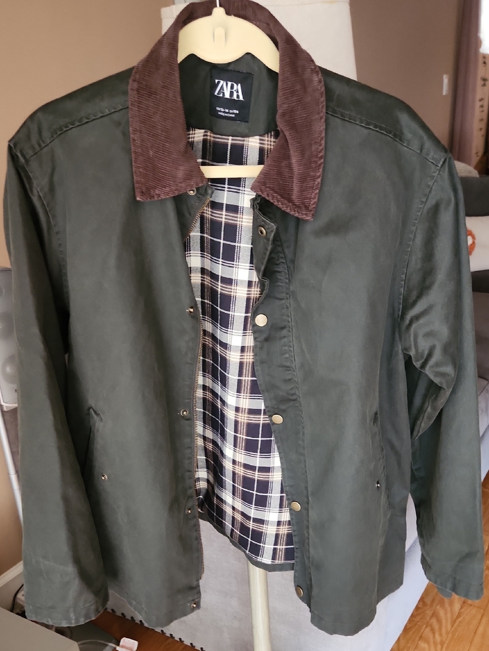 ZARA Kids 13/14 Olive Green Jacket with Corduroy Collar